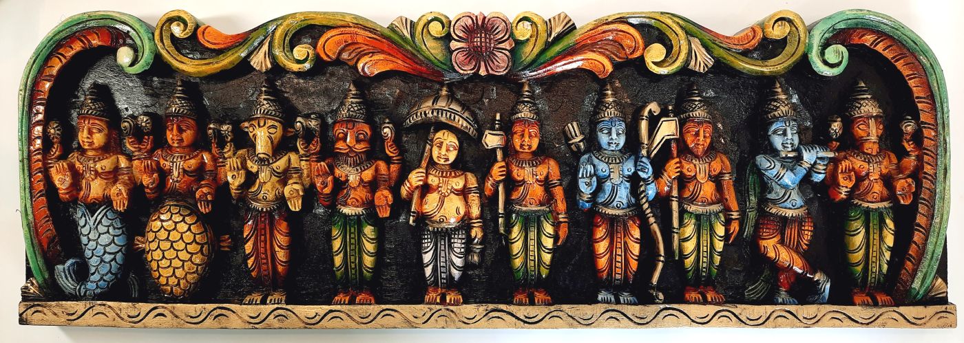Wooden Vishnu Dashavatara Wall Panel