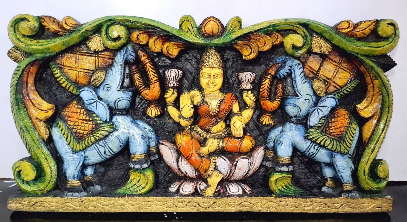 Wood Gajalakshmi Wall Panel