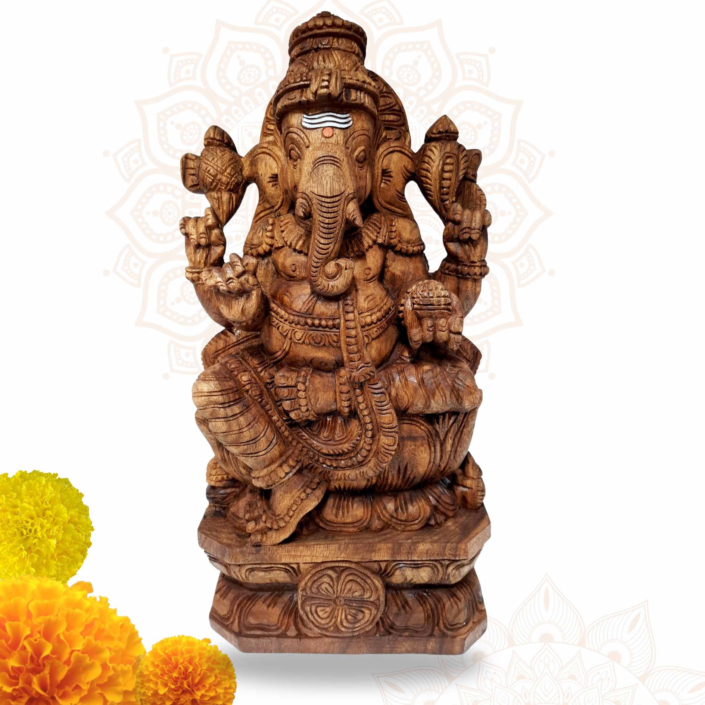 Wooden Ganesh Statue 24 Inch