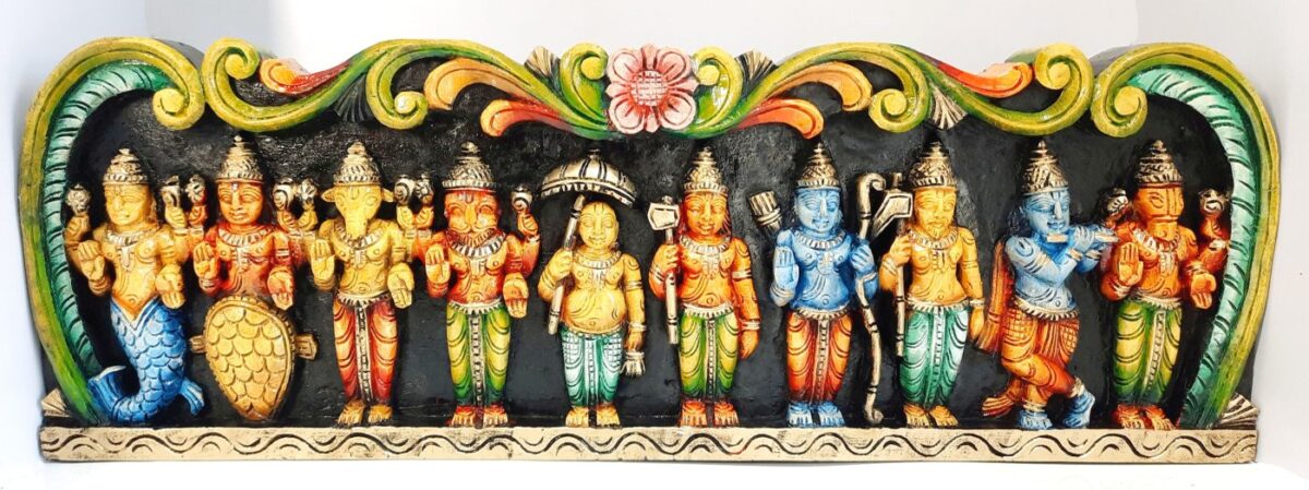 Wooden Vishnu Dashavatara Wall Panel