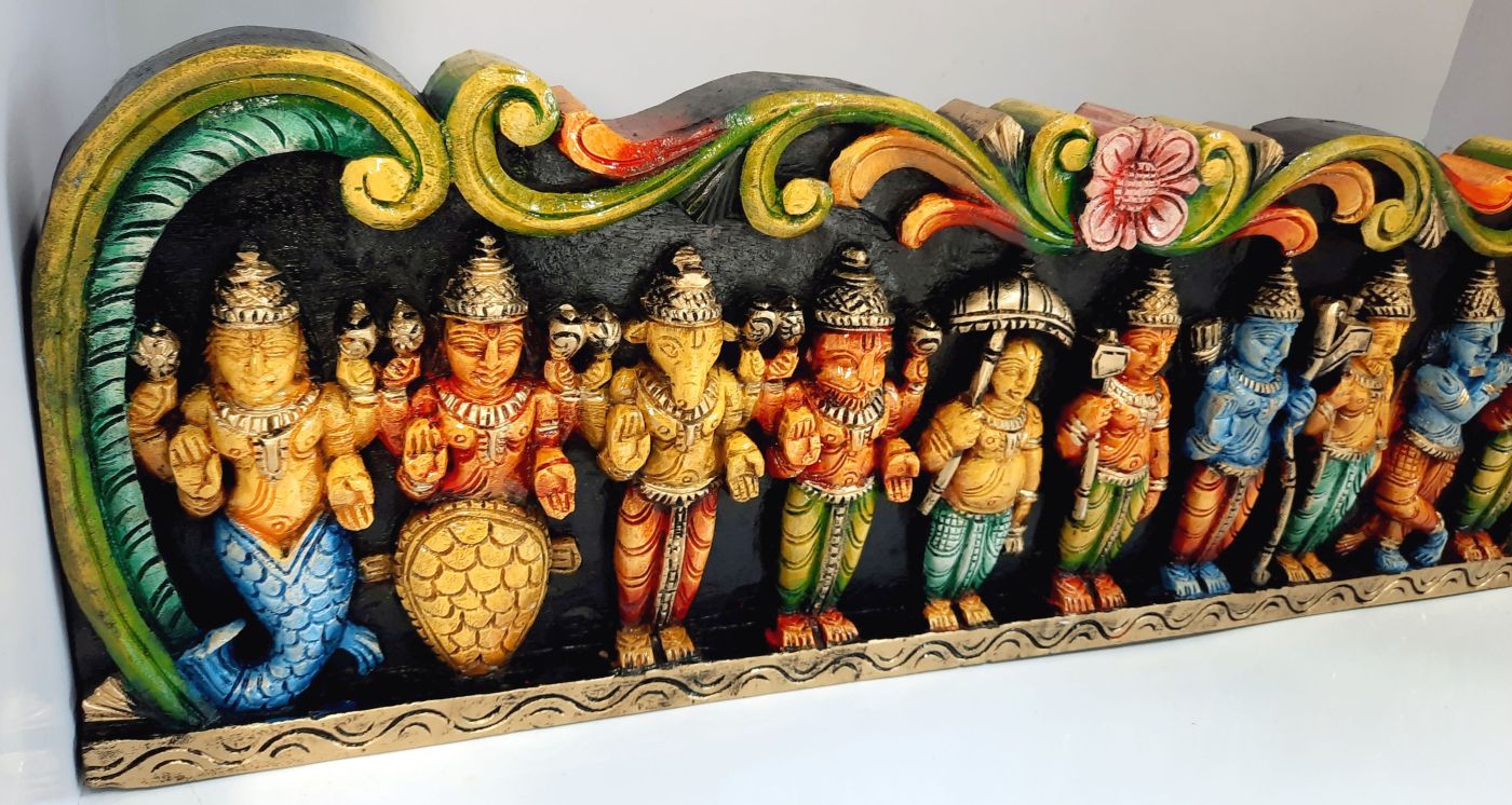 Wooden Vishnu Dashavatara Wall Panel