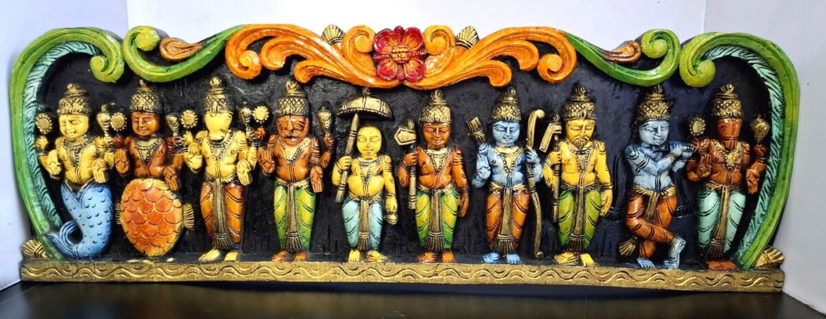 Wooden Vishnu Dashavatara Wall Panel