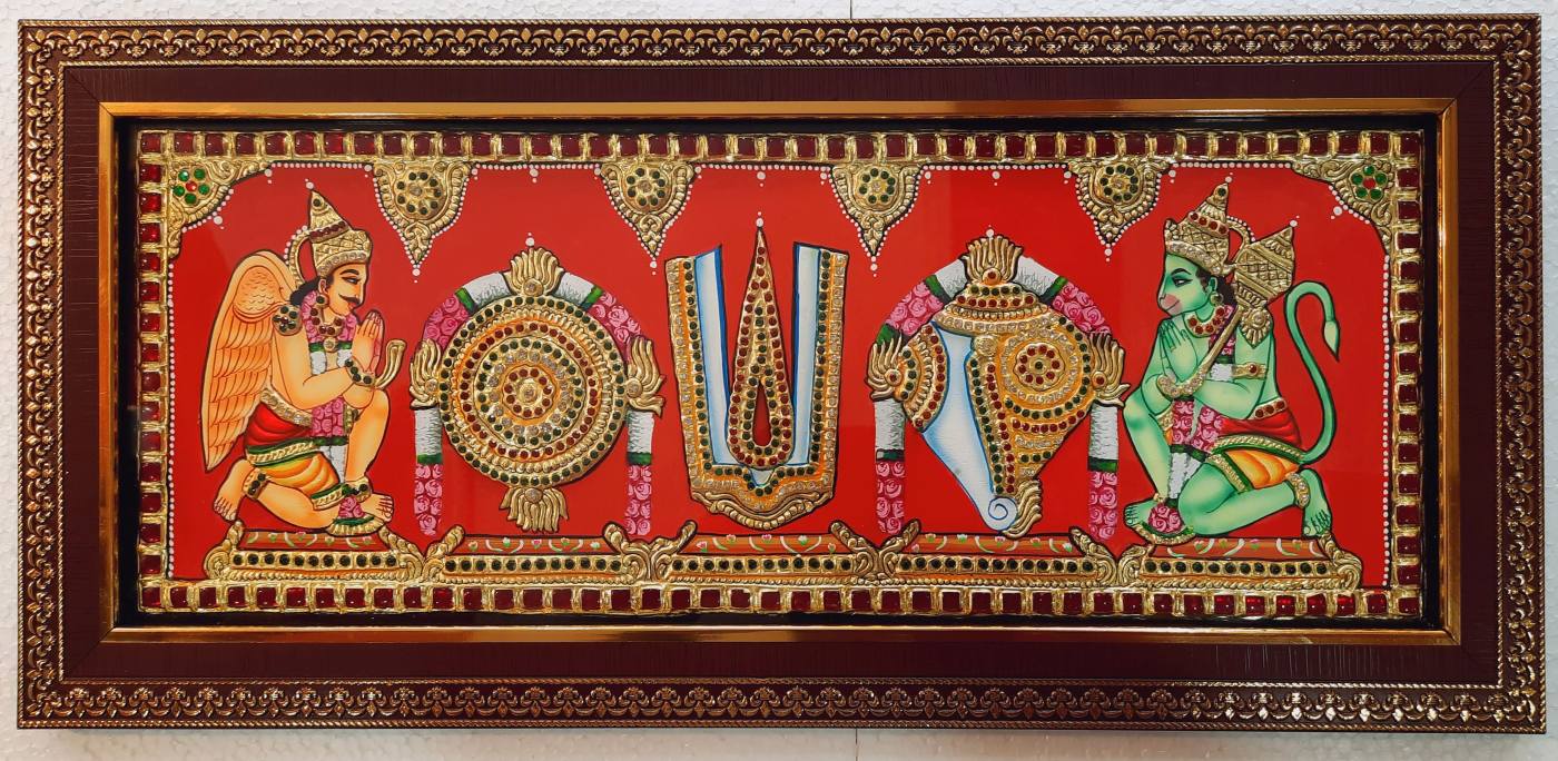 Garuda Chakra Naama Shanku - Hanuman Tanjore Painting