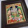 Tanjore Painting Satyanarayana Swamy with Teakwood Framed 22K Original Gold Foils Pooja Room Décor Indian Gift 15" x 13" Ready to ship