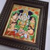 Tanjore Painting Satyanarayana Swamy with Teakwood Framed 22K Original Gold Foils Pooja Room Décor Indian Gift 15" x 13" Ready to ship