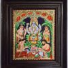 Tanjore Painting Satyanarayana Swamy with Teakwood Framed 22K Original Gold Foils Pooja Room Décor Indian Gift 15" x 13" Ready to ship