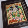 Tanjore Painting Satyanarayana Swamy with Teakwood Framed 22K Original Gold Foils Pooja Room Décor Indian Gift 15" x 13" Ready to ship