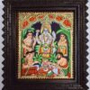 Tanjore Painting Satyanarayana Swamy with Teakwood Framed 22K Original Gold Foils Pooja Room Décor Indian Gift 15" x 13" Ready to ship