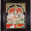Shiva Parivar Tanjore painting with 22K gold foil teakwood frame handmade art