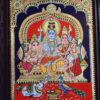 Handmade Shiva Family Tanjore Painting with Frame 23"x19" 22K Gold Foils Jaipur Gem Stones Indian Art work Gift size Ready to Ship