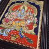 Handmade Shiva Family Tanjore Painting with Frame 23"x19" 22K Gold Foils Jaipur Gem Stones Indian Art work Gift size Ready to Ship