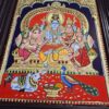 Handmade Shiva Family Tanjore Painting with Frame 23"x19" 22K Gold Foils Jaipur Gem Stones Indian Art work Gift size Ready to Ship