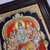 Handmade Shiva Family Tanjore Painting with Frame 23"x19" 22K Gold Foils Jaipur Gem Stones Indian Art work Gift size Ready to Ship