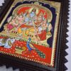 Handmade Shiva Family Tanjore Painting with Frame 23"x19" 22K Gold Foils Jaipur Gem Stones Indian Art work Gift size Ready to Ship