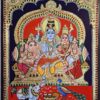 Handmade Shiva Family Tanjore Painting with Frame 23"x19" 22K Gold Foils Jaipur Gem Stones Indian Art work Gift size Ready to Ship