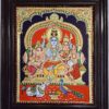 Handmade Shiva Family Tanjore Painting with Frame 23"x19" 22K Gold Foils Jaipur Gem Stones Indian Art work Gift size Ready to Ship