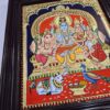 Handmade Shiva Family Tanjore Painting with Frame 23"x19" 22K Gold Foils Jaipur Gem Stones Indian Art work Gift size Ready to Ship