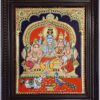 Handmade Shiva Family Tanjore Painting with Frame 23"x19" 22K Gold Foils Jaipur Gem Stones Indian Art work Gift size Ready to Ship