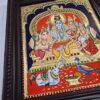 Handmade Shiva Family Tanjore Painting with Frame 23"x19" 22K Gold Foils Jaipur Gem Stones Indian Art work Gift size Ready to Ship