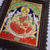 Gajalakshmi Tanjore Painting Teakwood Frame 18x15 Inch, 22K Gold Foils, Housewarming Gift, Pooja Room Décor, Ready to Dispatch