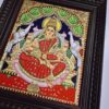 Gajalakshmi Tanjore Painting Teakwood Frame 18x15 Inch, 22K Gold Foils, Housewarming Gift, Pooja Room Décor, Ready to Dispatch