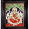 Hand-painted Gajalakshmi Tanjore Painting with 22C gold foil in teakwood frame, 18x15 inches.