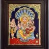 Tanjore Painting Lakshmi Narashima 18" x 15" with Teak Wood Brown Frame 22K Gold Foils Pooja Room Décor Indian Art Gift Ready Fast Shipping