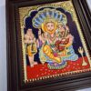 Tanjore Painting Lakshmi Narashima 18" x 15" with Teak Wood Brown Frame 22K Gold Foils Pooja Room Décor Indian Art Gift Ready Fast Shipping