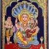 Tanjore Painting Lakshmi Narashima 18" x 15" with Teak Wood Brown Frame 22K Gold Foils Pooja Room Décor Indian Art Gift Ready Fast Shipping