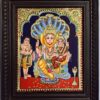 Tanjore Painting Lakshmi Narashima 18" x 15" with Teak Wood Brown Frame 22K Gold Foils Pooja Room Décor Indian Art Gift Ready Fast Shipping