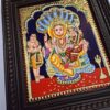 Tanjore Painting Lakshmi Narashima 18" x 15" with Teak Wood Brown Frame 22K Gold Foils Pooja Room Décor Indian Art Gift Ready Fast Shipping