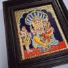 Lakshmi Narsimhar Tanjore Painting with Frame, Wealth Goddess Lakshmi, 22K Gold Foils, Jaipur Gem Stones, Ready to Ship