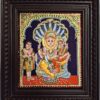 Lakshmi Narsimhar Tanjore Painting with Frame, Wealth Goddess Lakshmi, 22K Gold Foils, Jaipur Gem Stones, Ready to Ship