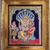 Lakshmi Narsimhar Tanjore Painting with Frame, Wealth Goddess Lakshmi, 22K Gold Foils, Jaipur Gem Stones, Ready to Ship