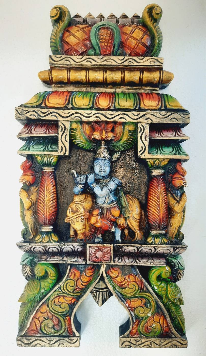 Wooden Krishna Wall Panel