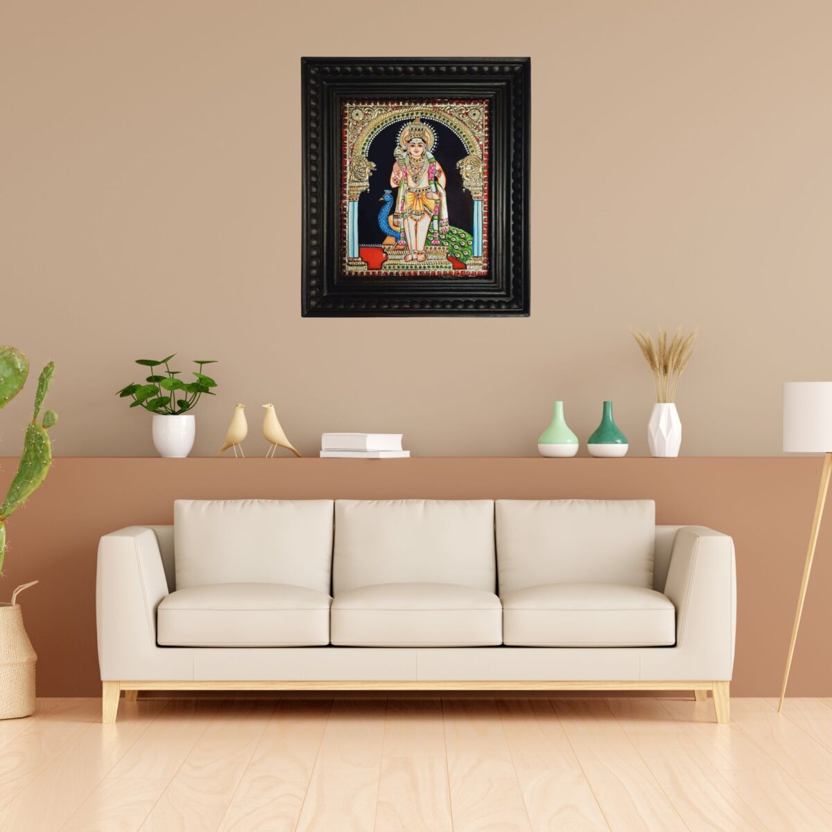 Murugan with Peacock Tanjore Painting