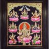 23"x19" Ashtalakshmi Tanjore Painting with Teakwood Framed, 8 Forms Lakshmi, 22K Gold Foils, Jaipur Gem Stones, Ready to Ship, Shipping Worldwide