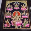 23"x19" Ashtalakshmi Tanjore Painting with Teakwood Framed, 8 Forms Lakshmi, 22K Gold Foils, Jaipur Gem Stones, Ready to Ship, Shipping Worldwide