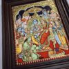 Tanjore Painting Ram Darbar with Teak Wood Frame 22K Gold Foil Indian Artwork 18x15 Inch Gift Size Ready to Ship