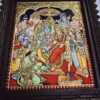 Tanjore Painting Ram Darbar with Teak Wood Frame 22K Gold Foil Indian Artwork 18x15 Inch Gift Size Ready to Ship