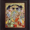 Tanjore Painting Ram Darbar with Teak Wood Frame 22K Gold Foil Indian Artwork 18x15 Inch Gift Size Ready to Ship