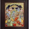 Tanjore Painting Ram Darbar with Teak Wood Frame 22K Gold Foil Indian Artwork 18x15 Inch Gift Size Ready to Ship