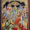 Tanjore Painting Ram Darbar with Teak Wood Frame 22K Gold Foil Indian Artwork 18x15 Inch Gift Size Ready to Ship