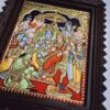 Tanjore Painting Ram Darbar with Teak Wood Frame 22K Gold Foil Indian Artwork 18x15 Inch Gift Size Ready to Ship