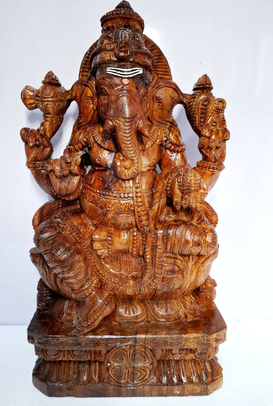 Hand-carved 24-inch Wooden Ganesha Statue | Traditional Ganesh Idol for Pooja Room & Home Décor | Solid Wood Sculpture