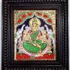 Lakshmi Tanjore painting with 22K gold foil in teakwood frame, 15x13 inches, handmade Indian art for pooja room or spiritual gift.