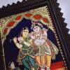 Tanjore Painting Krishna Rukmini with Teakwood Framed 18" x 15" Pooja Room Décor 22K Gold Foils Indian Artwork Gift Size Ready to Ship