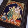 Tanjore Painting Krishna Rukmini with Teakwood Framed 18" x 15" Pooja Room Décor 22K Gold Foils Indian Artwork Gift Size Ready to Ship