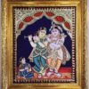 Tanjore Painting Krishna Rukmini with Teakwood Framed 18" x 15" Pooja Room Décor 22K Gold Foils Indian Artwork Gift Size Ready to Ship