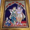 Tanjore Painting Krishna Rukmini with Teakwood Framed 18" x 15" Pooja Room Décor 22K Gold Foils Indian Artwork Gift Size Ready to Ship